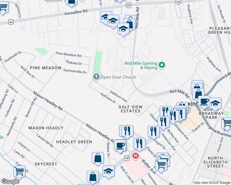 map of restaurants, bars, coffee shops, grocery stores, and more near 624 Addison Avenue in Lexington