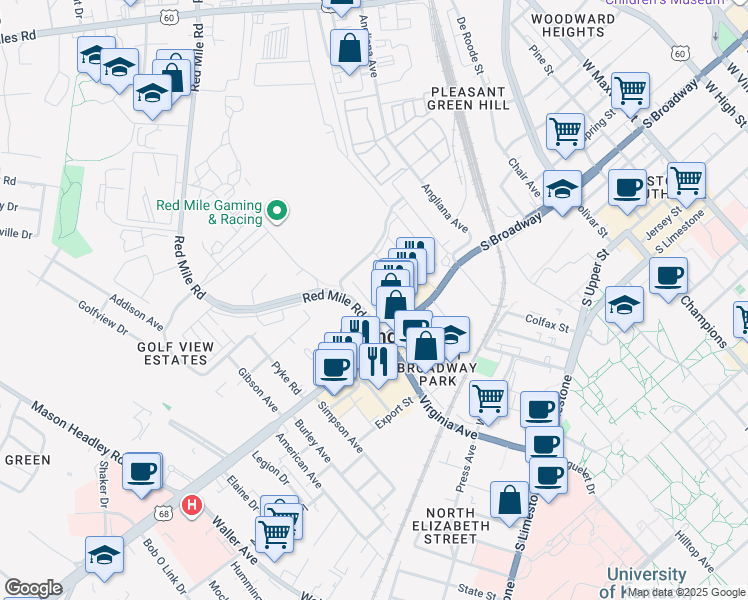 map of restaurants, bars, coffee shops, grocery stores, and more near 441 Nelms Avenue in Lexington
