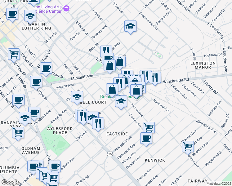 map of restaurants, bars, coffee shops, grocery stores, and more near 219 Walton Avenue in Lexington