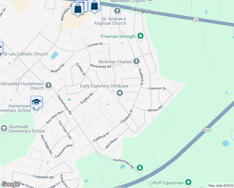 map of restaurants, bars, coffee shops, grocery stores, and more near 305 Lynnwood Drive in Versailles