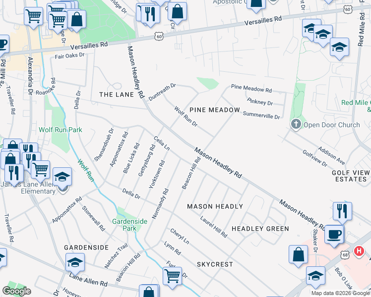 map of restaurants, bars, coffee shops, grocery stores, and more near 918 Mason Headley Road in Lexington