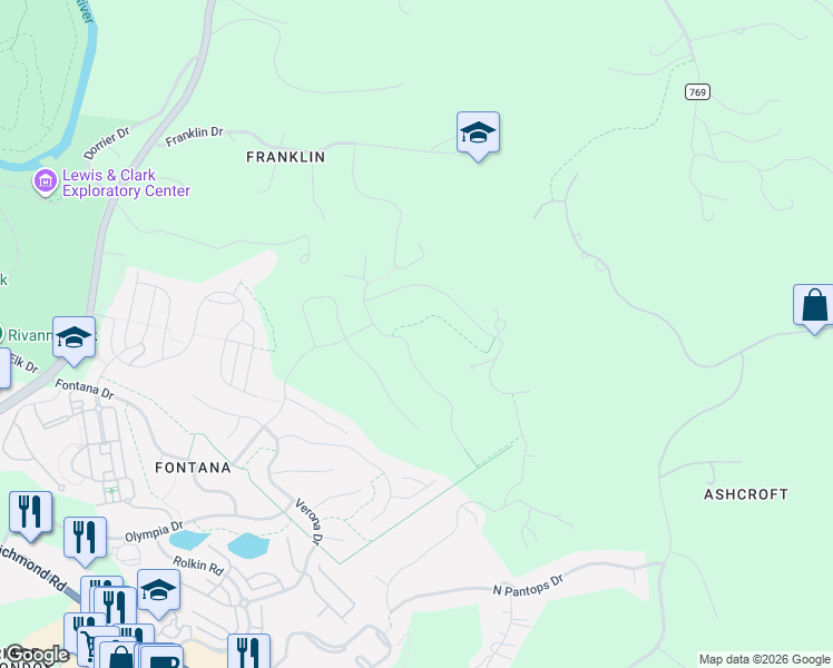 map of restaurants, bars, coffee shops, grocery stores, and more near 2061 Aspen Drive in Charlottesville