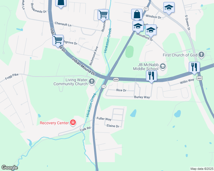 map of restaurants, bars, coffee shops, grocery stores, and more near 649 Rice Drive in Mount Sterling
