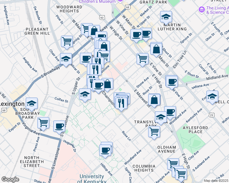 map of restaurants, bars, coffee shops, grocery stores, and more near 360 Lexington Avenue in Lexington