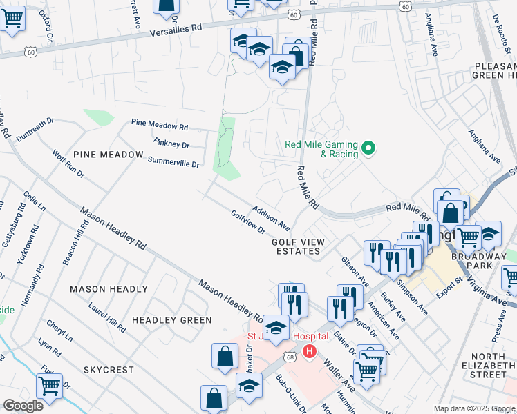 map of restaurants, bars, coffee shops, grocery stores, and more near 627 Addison Avenue in Lexington