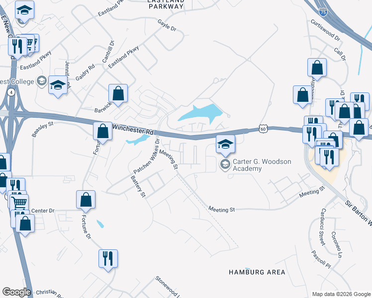 map of restaurants, bars, coffee shops, grocery stores, and more near 1809 Meeting Street in Lexington