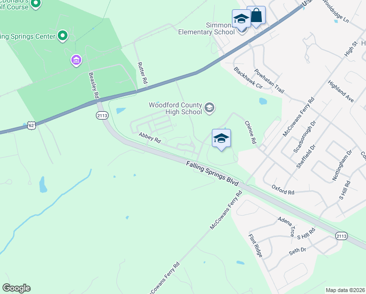 map of restaurants, bars, coffee shops, grocery stores, and more near 132 Abbey Road in Versailles