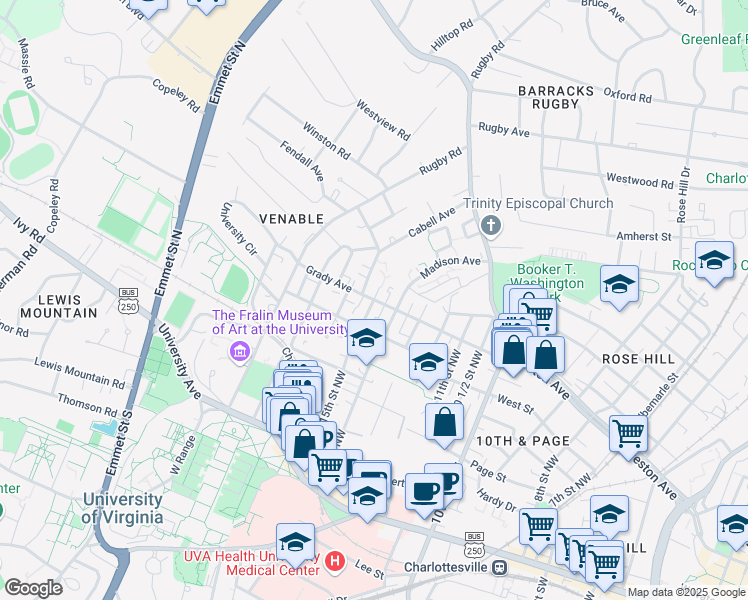 map of restaurants, bars, coffee shops, grocery stores, and more near 600 15th Street Northwest in Charlottesville