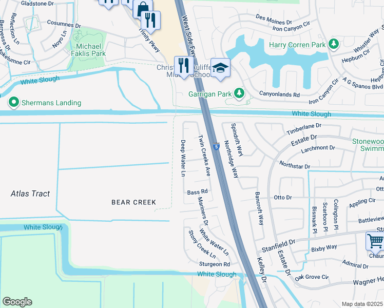 map of restaurants, bars, coffee shops, grocery stores, and more near 4330 Buffle Head Court in Stockton
