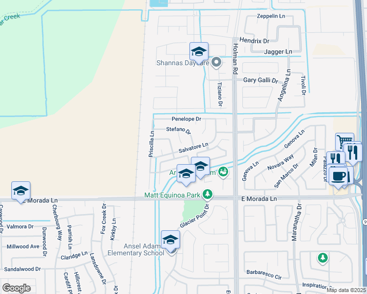 map of restaurants, bars, coffee shops, grocery stores, and more near 3239 Salvatore Lane in Stockton