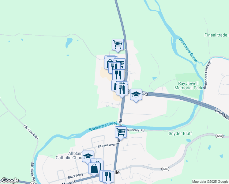 map of restaurants, bars, coffee shops, grocery stores, and more near 555 Taylorsville Road in Taylorsville