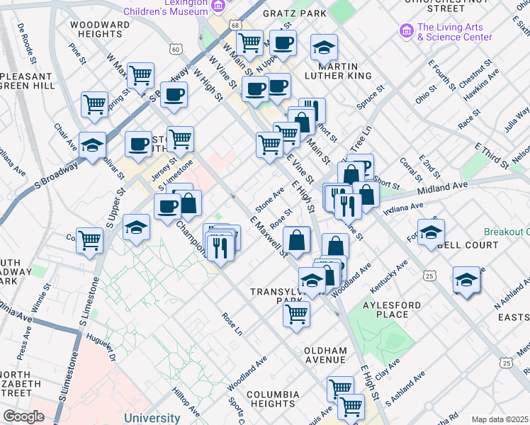 map of restaurants, bars, coffee shops, grocery stores, and more near 258 Kalmia Avenue in Lexington