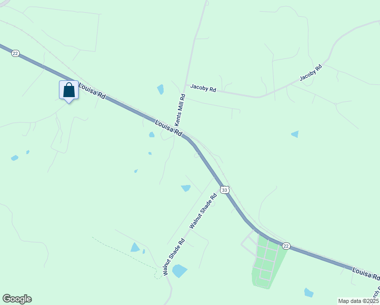 map of restaurants, bars, coffee shops, grocery stores, and more near 19394 Louisa Road in Louisa