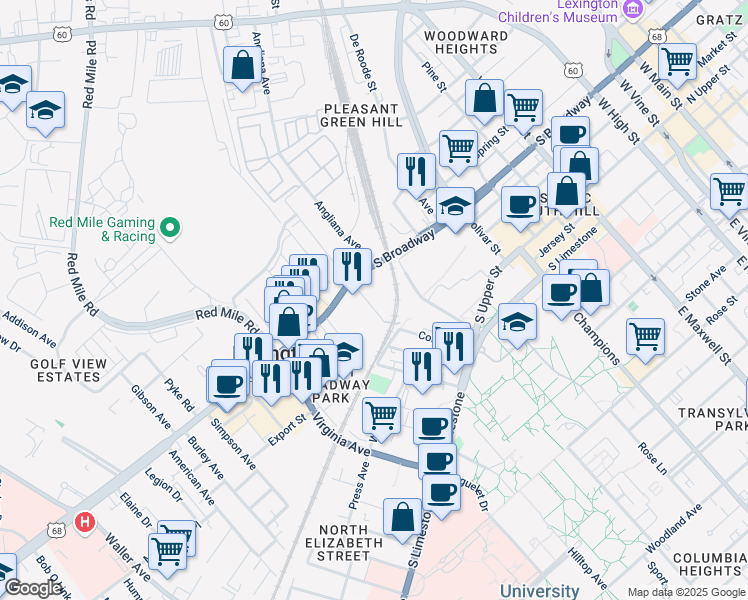 map of restaurants, bars, coffee shops, grocery stores, and more near 358 Foreman Avenue in Lexington