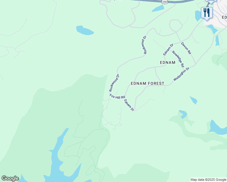 map of restaurants, bars, coffee shops, grocery stores, and more near 454 Rookwood Drive in Charlottesville