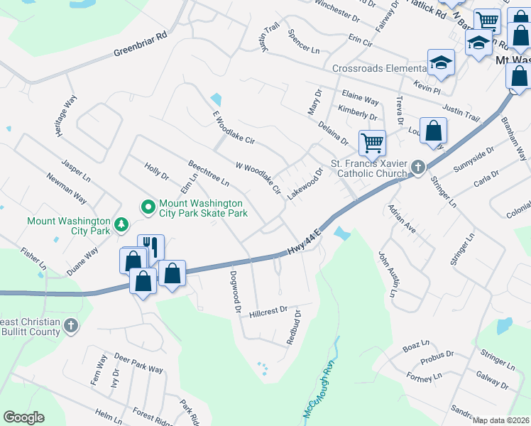 map of restaurants, bars, coffee shops, grocery stores, and more near 180 Beechtree Lane in Mount Washington