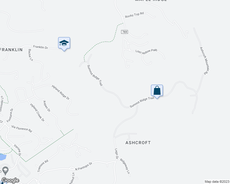 map of restaurants, bars, coffee shops, grocery stores, and more near 2437 Summit Ridge Trail in Charlottesville