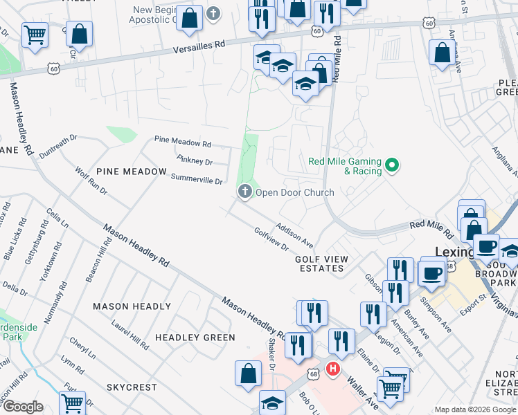 map of restaurants, bars, coffee shops, grocery stores, and more near 729 Addison Avenue in Lexington
