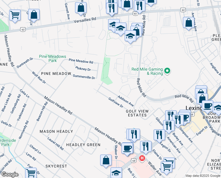 map of restaurants, bars, coffee shops, grocery stores, and more near 737 Addison Avenue in Lexington