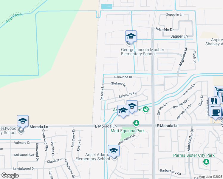 map of restaurants, bars, coffee shops, grocery stores, and more near 3042 Sofia Way in Stockton