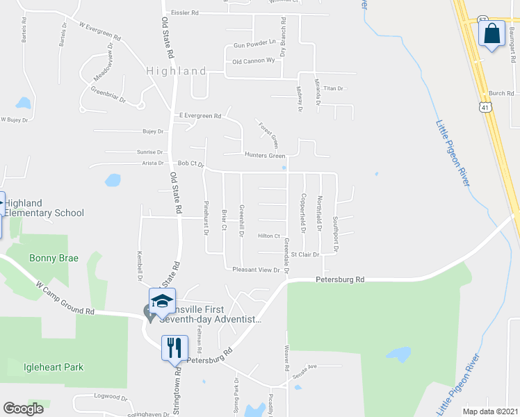 map of restaurants, bars, coffee shops, grocery stores, and more near 507 Barkley Court in Evansville