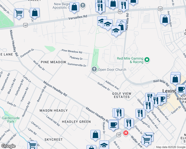 map of restaurants, bars, coffee shops, grocery stores, and more near 1204 Garrison Avenue in Lexington