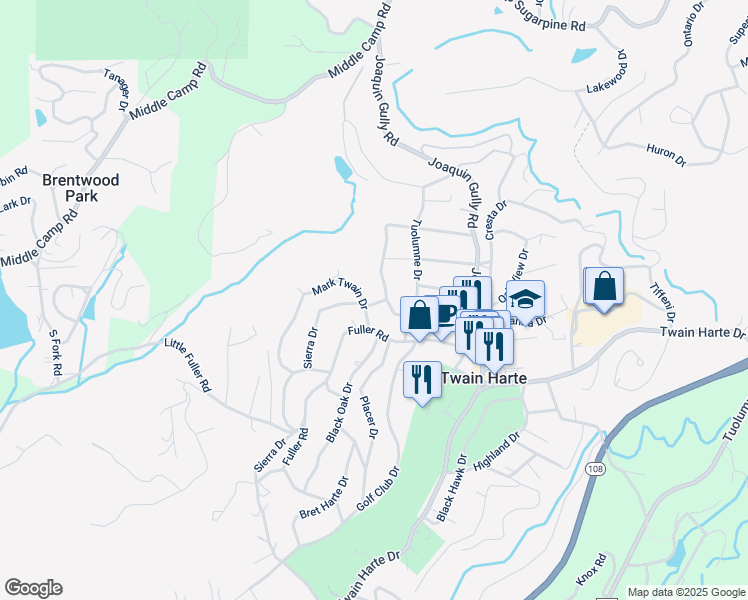 map of restaurants, bars, coffee shops, grocery stores, and more near 23201-23237 Strauch Dr in Twain Harte
