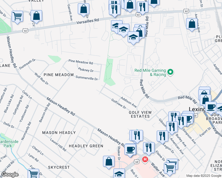 map of restaurants, bars, coffee shops, grocery stores, and more near 737 Addison Avenue in Lexington