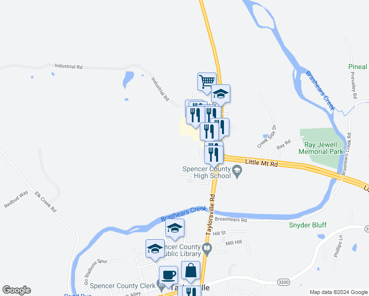 map of restaurants, bars, coffee shops, grocery stores, and more near 625 Taylorsville Road in Taylorsville