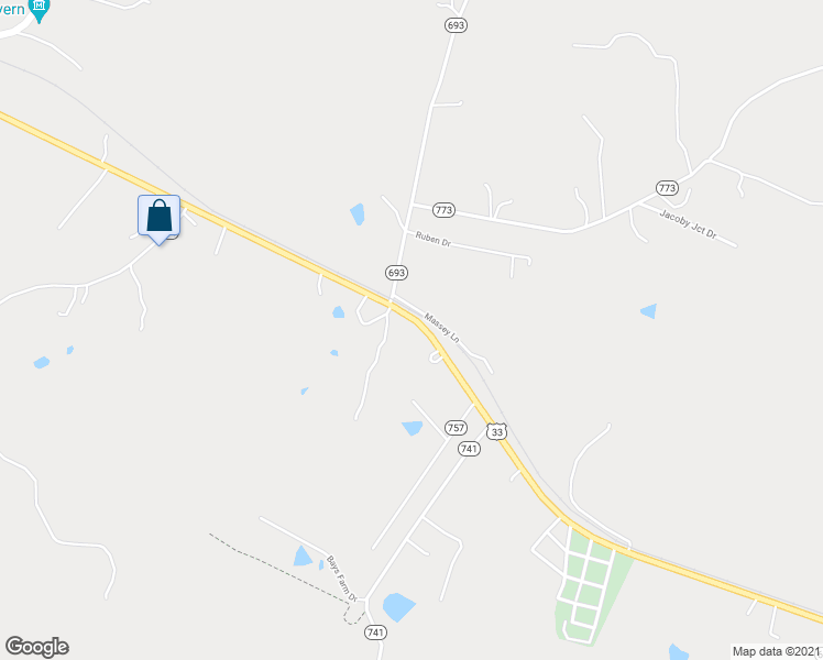 map of restaurants, bars, coffee shops, grocery stores, and more near 19342 Louisa Road in Louisa