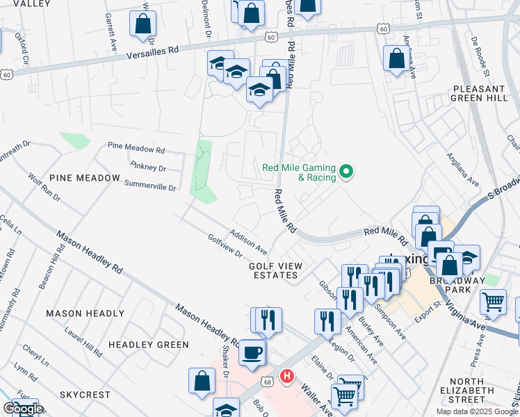map of restaurants, bars, coffee shops, grocery stores, and more near 935 Red Mile Road in Lexington
