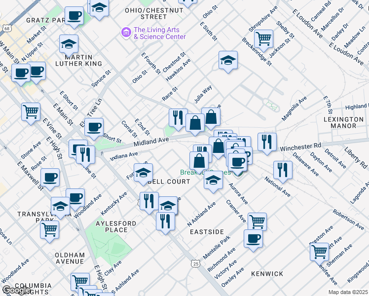 map of restaurants, bars, coffee shops, grocery stores, and more near 270 Midland Avenue in Lexington