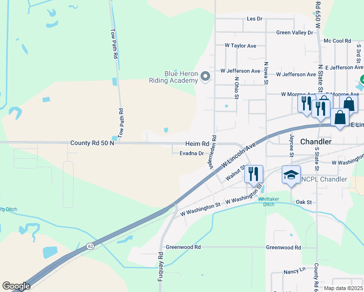 map of restaurants, bars, coffee shops, grocery stores, and more near 7065-7231 Co Road 50 North in Chandler
