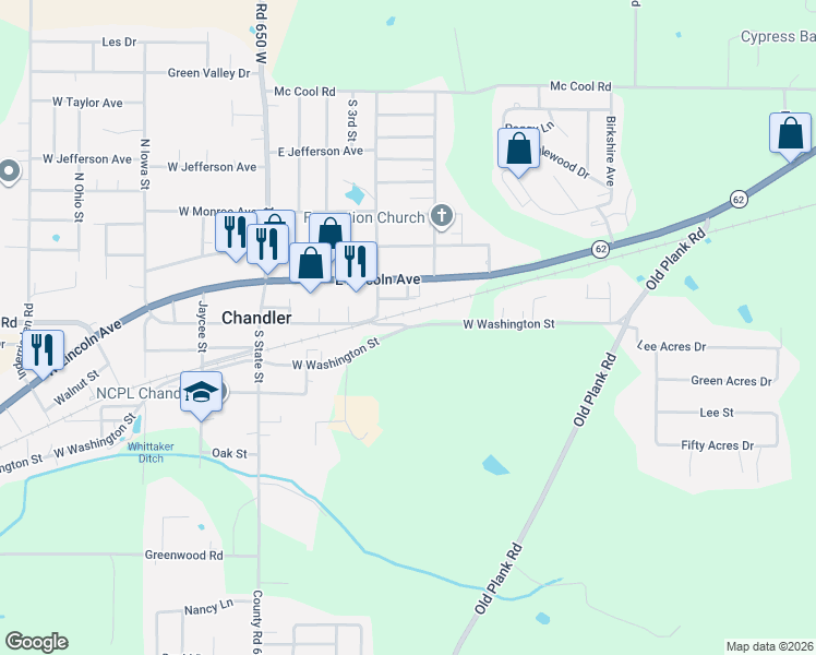 map of restaurants, bars, coffee shops, grocery stores, and more near 791 East Washington Avenue in Chandler