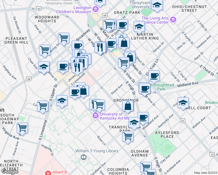 map of restaurants, bars, coffee shops, grocery stores, and more near 129 Hagerman Court in Lexington