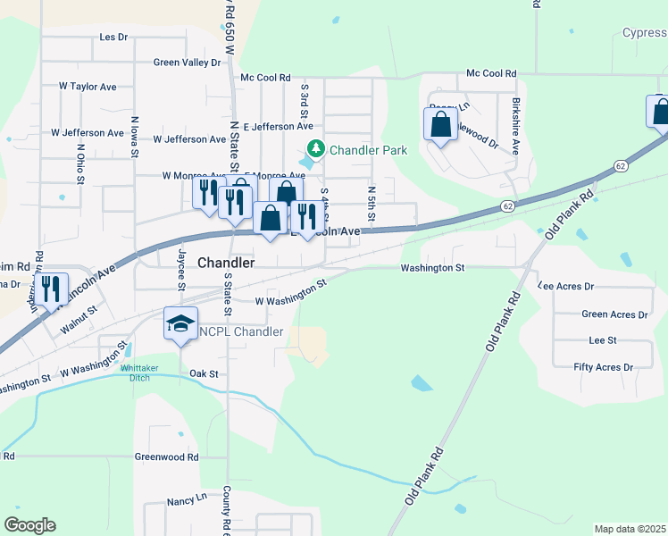 map of restaurants, bars, coffee shops, grocery stores, and more near Williams Avenue in Chandler