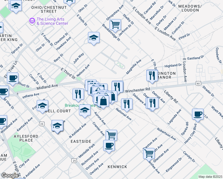 map of restaurants, bars, coffee shops, grocery stores, and more near 767 Winchester Road in Lexington