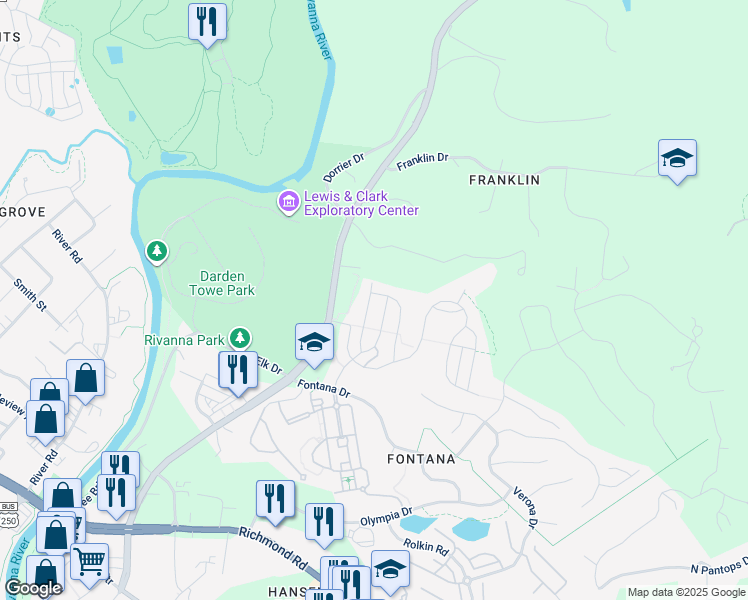 map of restaurants, bars, coffee shops, grocery stores, and more near 1868 Marietta Drive in Charlottesville