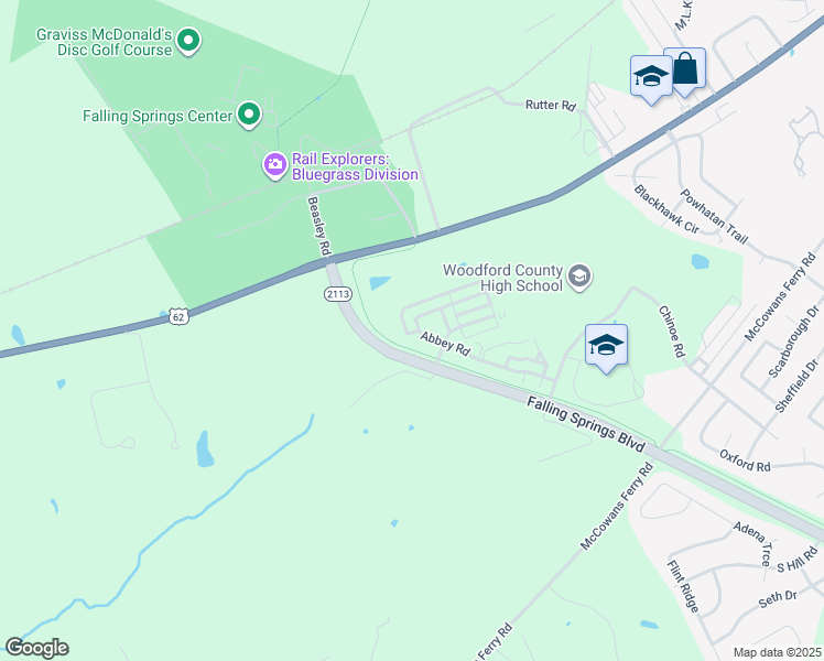 map of restaurants, bars, coffee shops, grocery stores, and more near 221 Abbey Road in Versailles