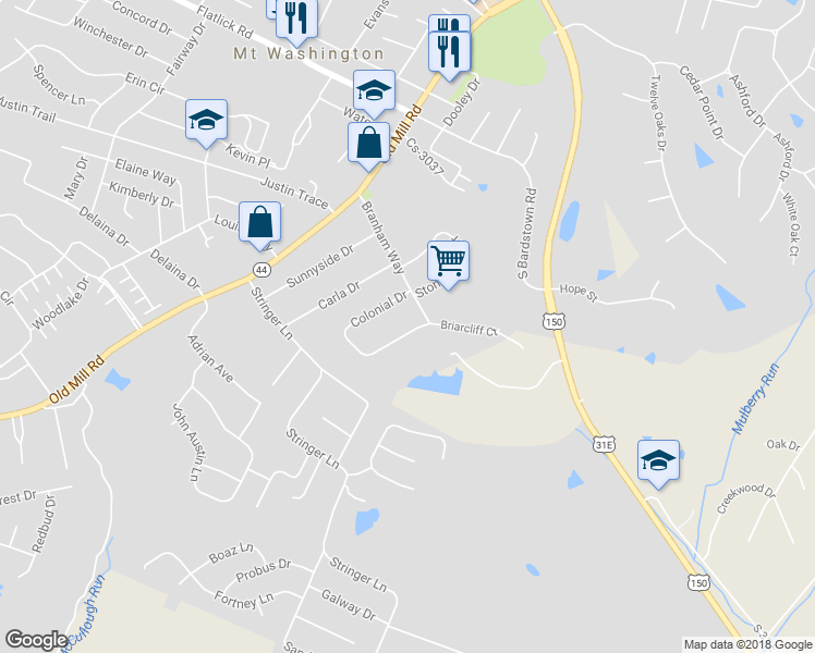 map of restaurants, bars, coffee shops, grocery stores, and more near 441 Colonial Drive in Mount Washington