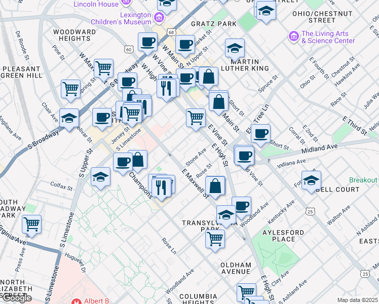 map of restaurants, bars, coffee shops, grocery stores, and more near 127 Hagerman Court in Lexington