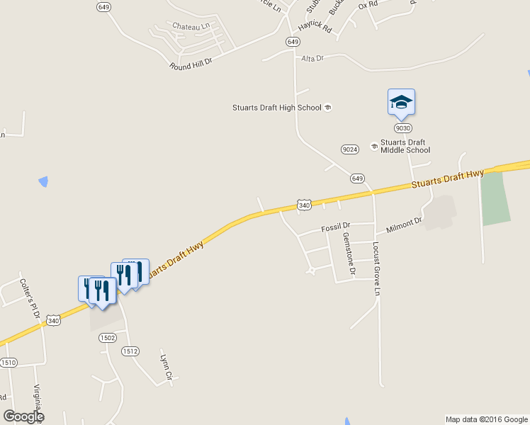 map of restaurants, bars, coffee shops, grocery stores, and more near 3029 Stuarts Draft Hwy in Stuarts Draft