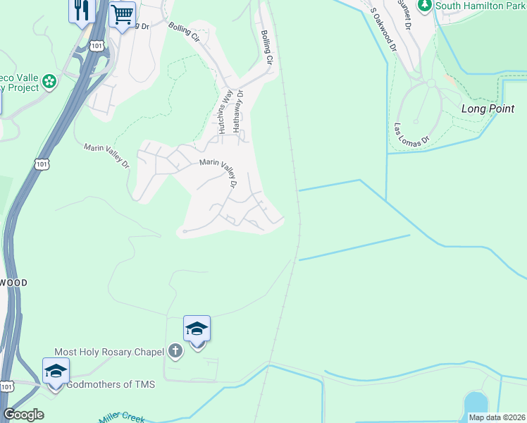 map of restaurants, bars, coffee shops, grocery stores, and more near 48 Club View Drive in Novato