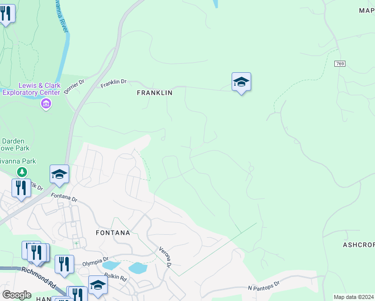 map of restaurants, bars, coffee shops, grocery stores, and more near 2012 Aspen Drive in Charlottesville