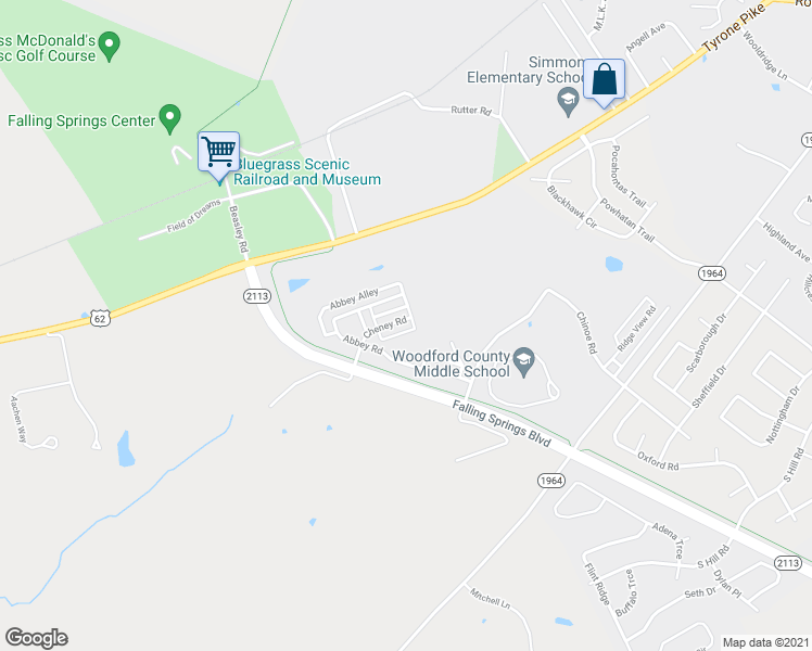 map of restaurants, bars, coffee shops, grocery stores, and more near 218 Cheney Road in Versailles