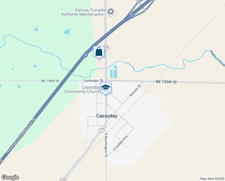 map of restaurants, bars, coffee shops, grocery stores, and more near 200 Washington Street in Cassoday