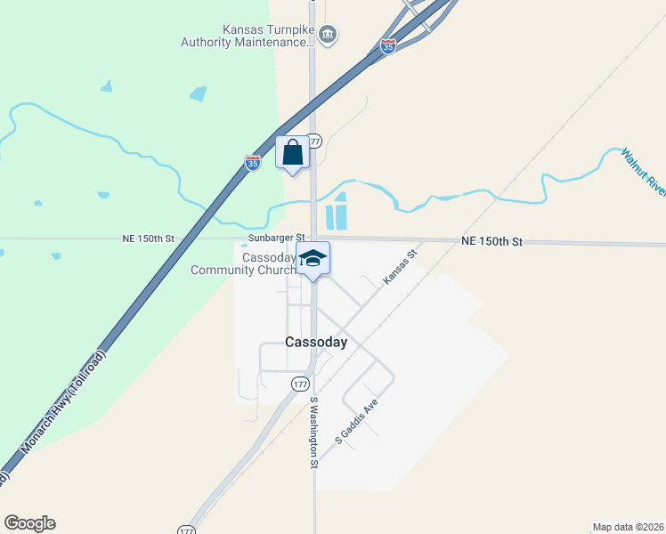 map of restaurants, bars, coffee shops, grocery stores, and more near 200 Washington Street in Cassoday