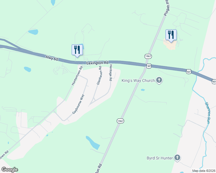 map of restaurants, bars, coffee shops, grocery stores, and more near 275 Heritage Road in Versailles