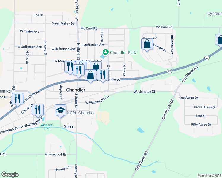 map of restaurants, bars, coffee shops, grocery stores, and more near Williams Avenue in Chandler