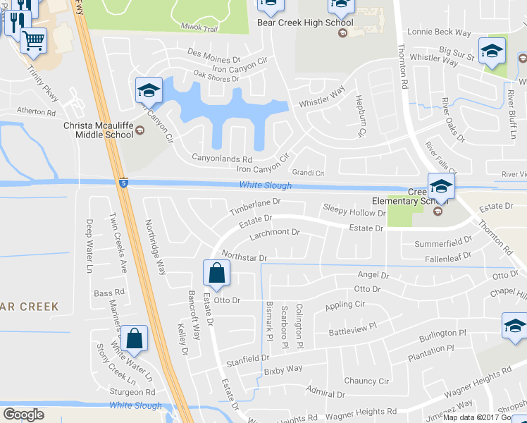 map of restaurants, bars, coffee shops, grocery stores, and more near 9717 Clydesdale Way in Stockton